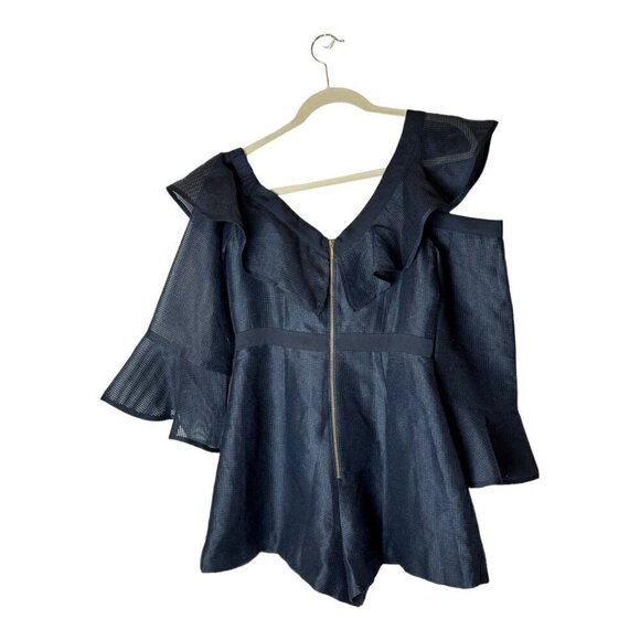 Keepsake Romper Women Medium Navy Blue Bell Sleeve Flashing Lights Playsuit‎ NWT - Picture 3 of 12